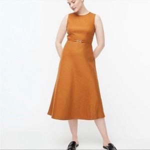 J. Crew stretch linen belted MIDI dress